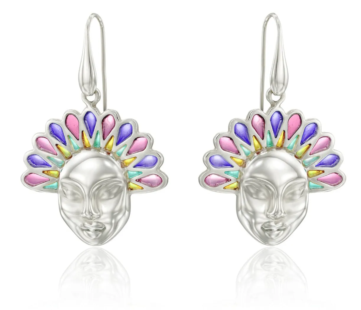 Colorful lotus dangle sterling silver earrings