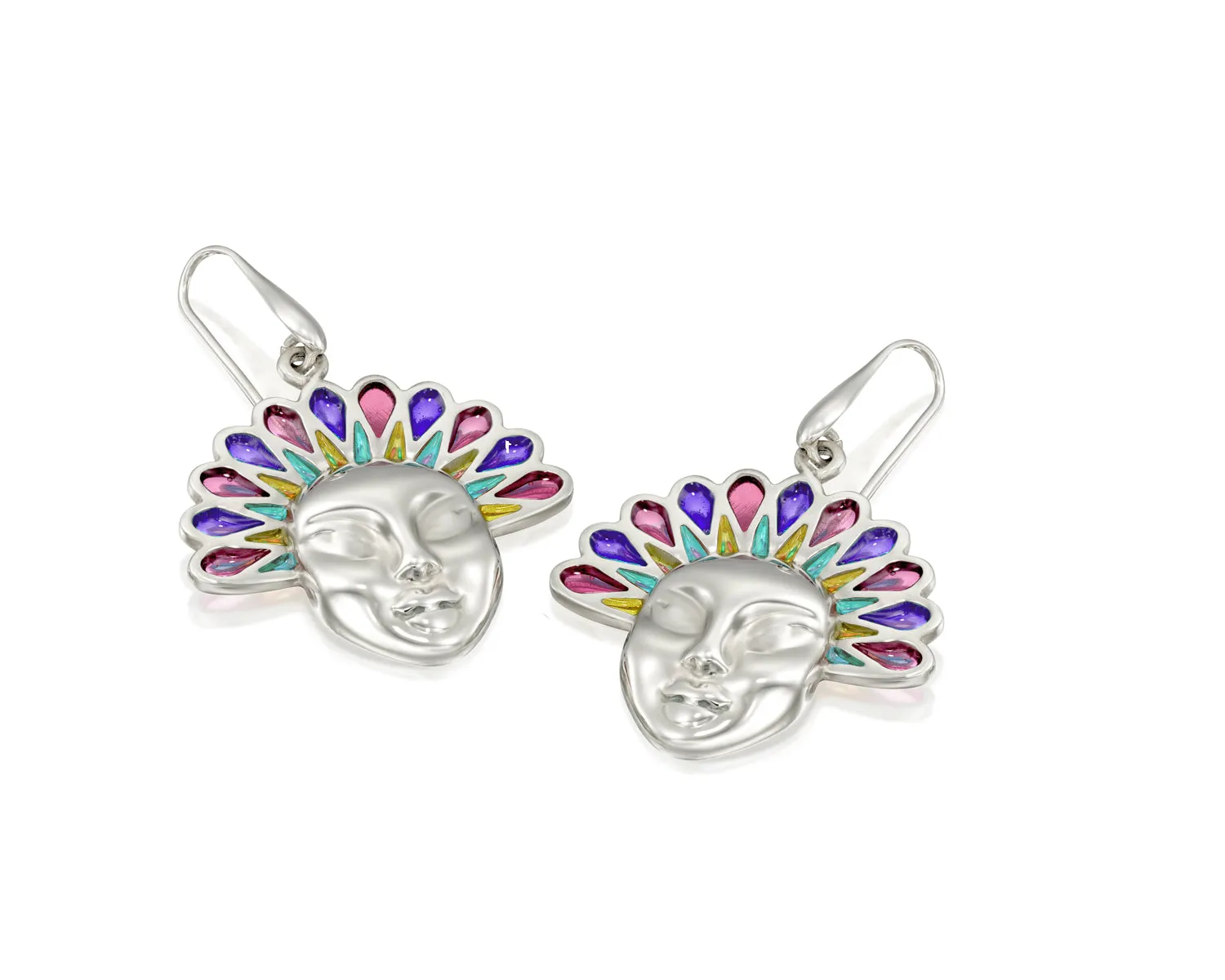 Colorful lotus dangle sterling silver earrings