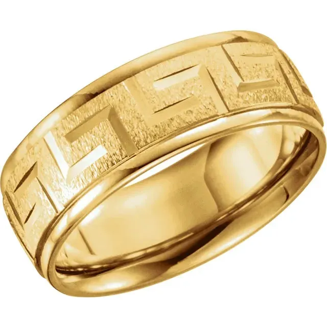 Comfort-Fit Greek Key Pattern Band - 7mm