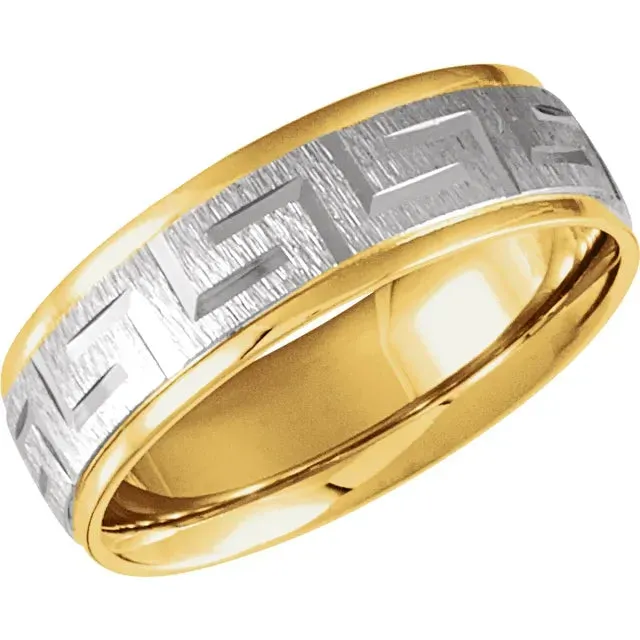 Comfort-Fit Greek Key Pattern Band - 7mm