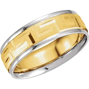 Comfort-Fit Greek Key Pattern Band - 7mm