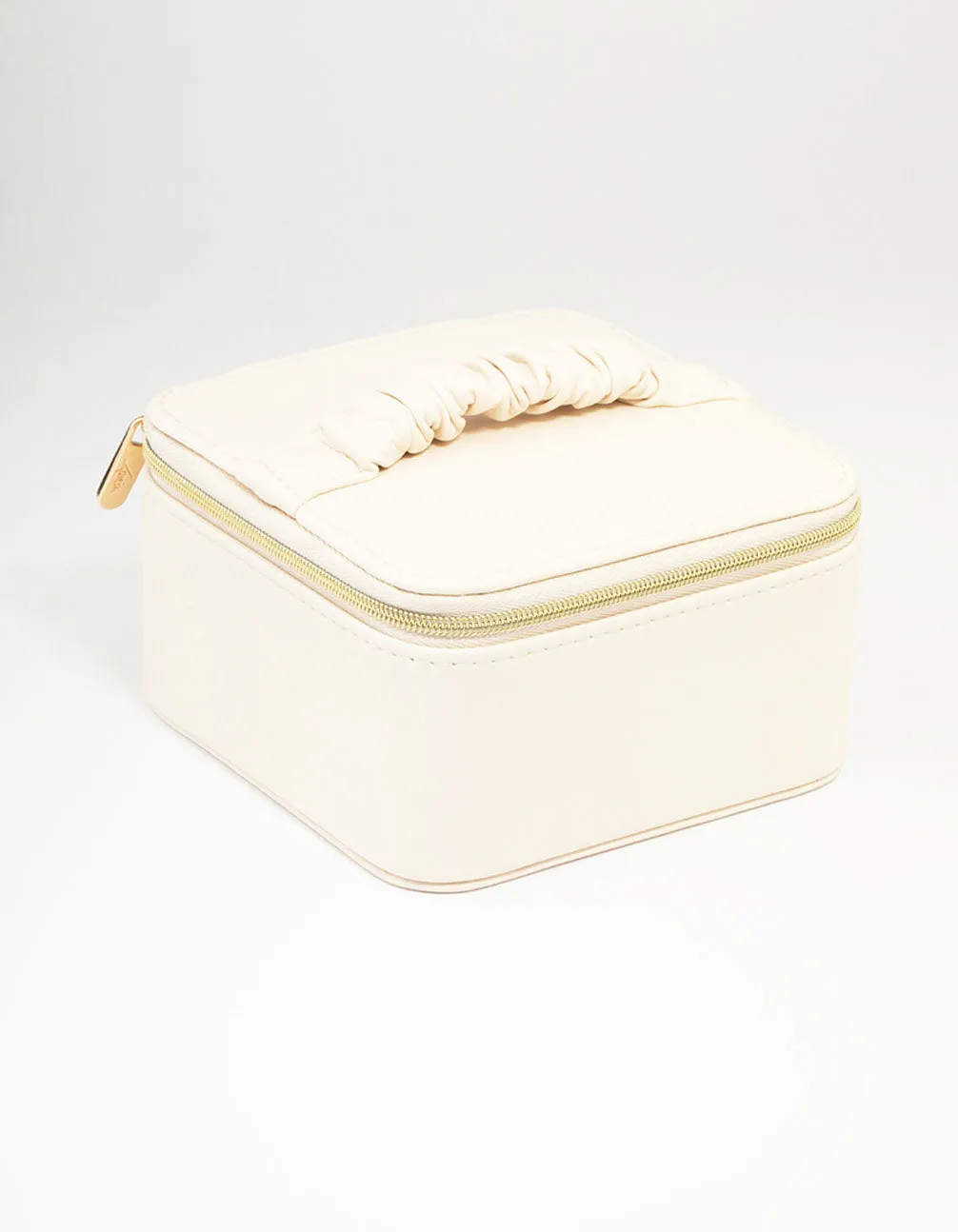 Cream Faux Leather Square Jewellery Case