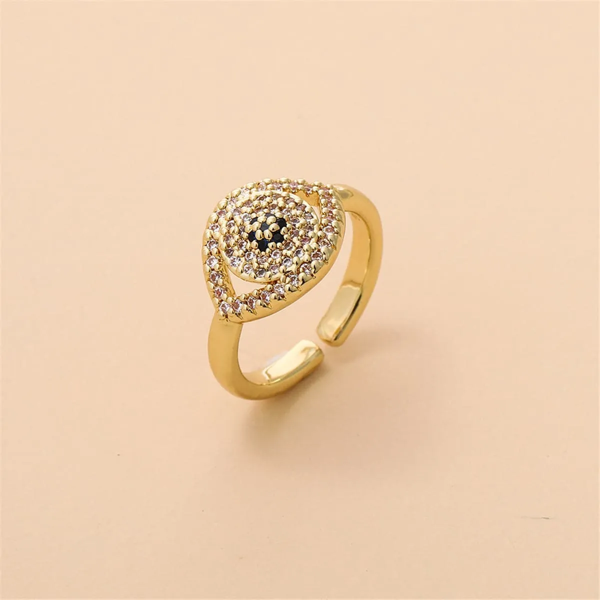 Cubic Zirconia & 18K Gold-Plated Eye Open Ring