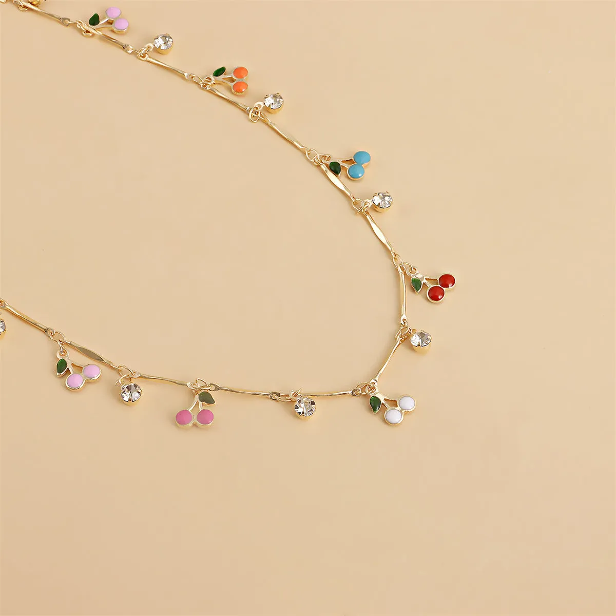 Cubic Zirconia & Enamel 18K Gold-Plated Cherries Station Necklace