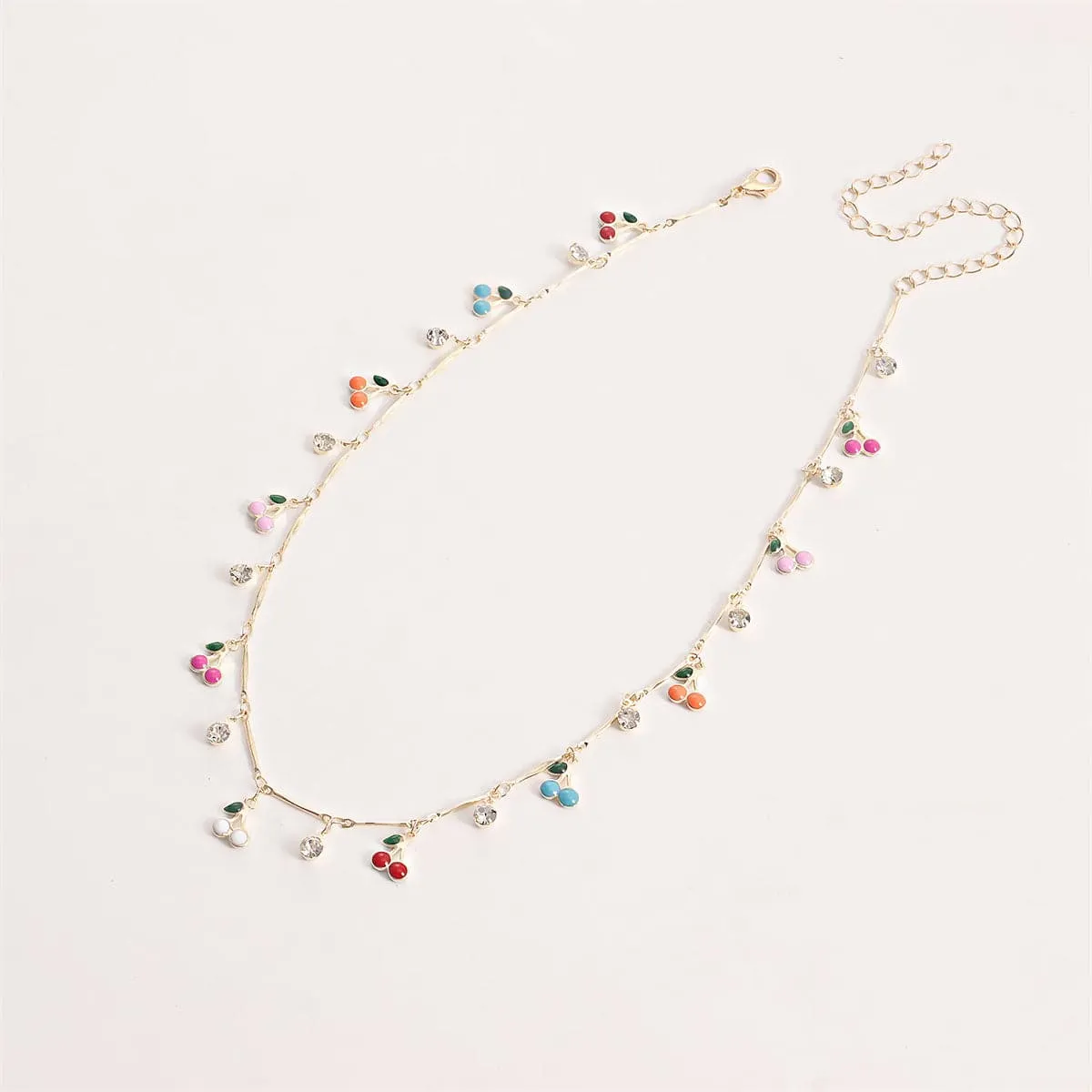 Cubic Zirconia & Enamel 18K Gold-Plated Cherries Station Necklace