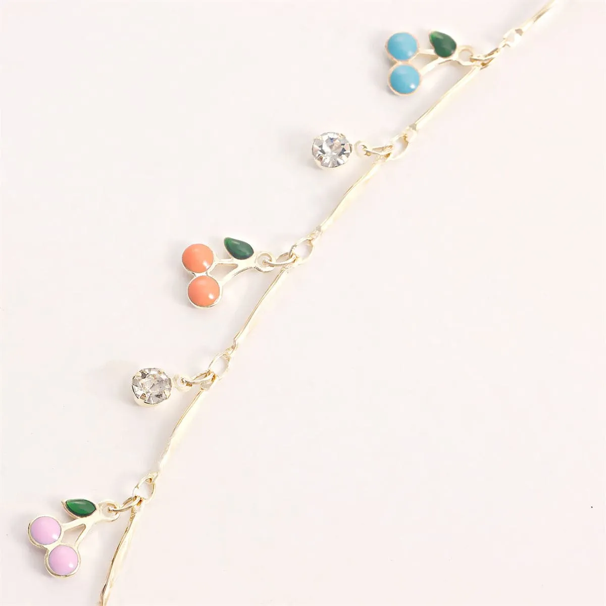Cubic Zirconia & Enamel 18K Gold-Plated Cherries Station Necklace