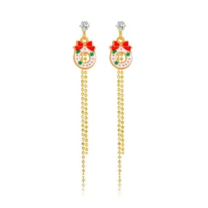 Cubic Zirconia & Enamel 18K Gold-Plated Christmas Bow Tassel Drop Earrings