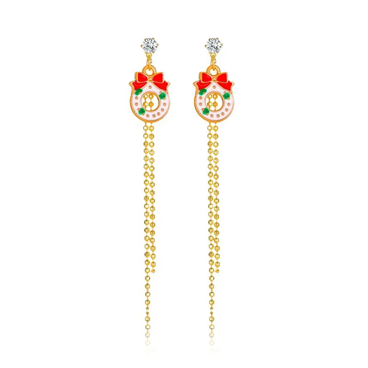 Cubic Zirconia & Enamel 18K Gold-Plated Christmas Bow Tassel Drop Earrings