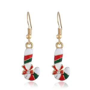 Cubic Zirconia & Enamel 18K Gold-Plated Christmas Crutch Drop Earrings