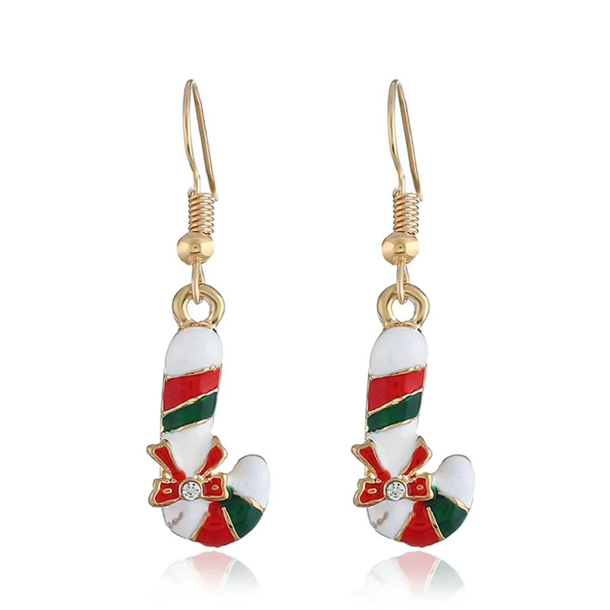 Cubic Zirconia & Enamel 18K Gold-Plated Christmas Crutch Drop Earrings