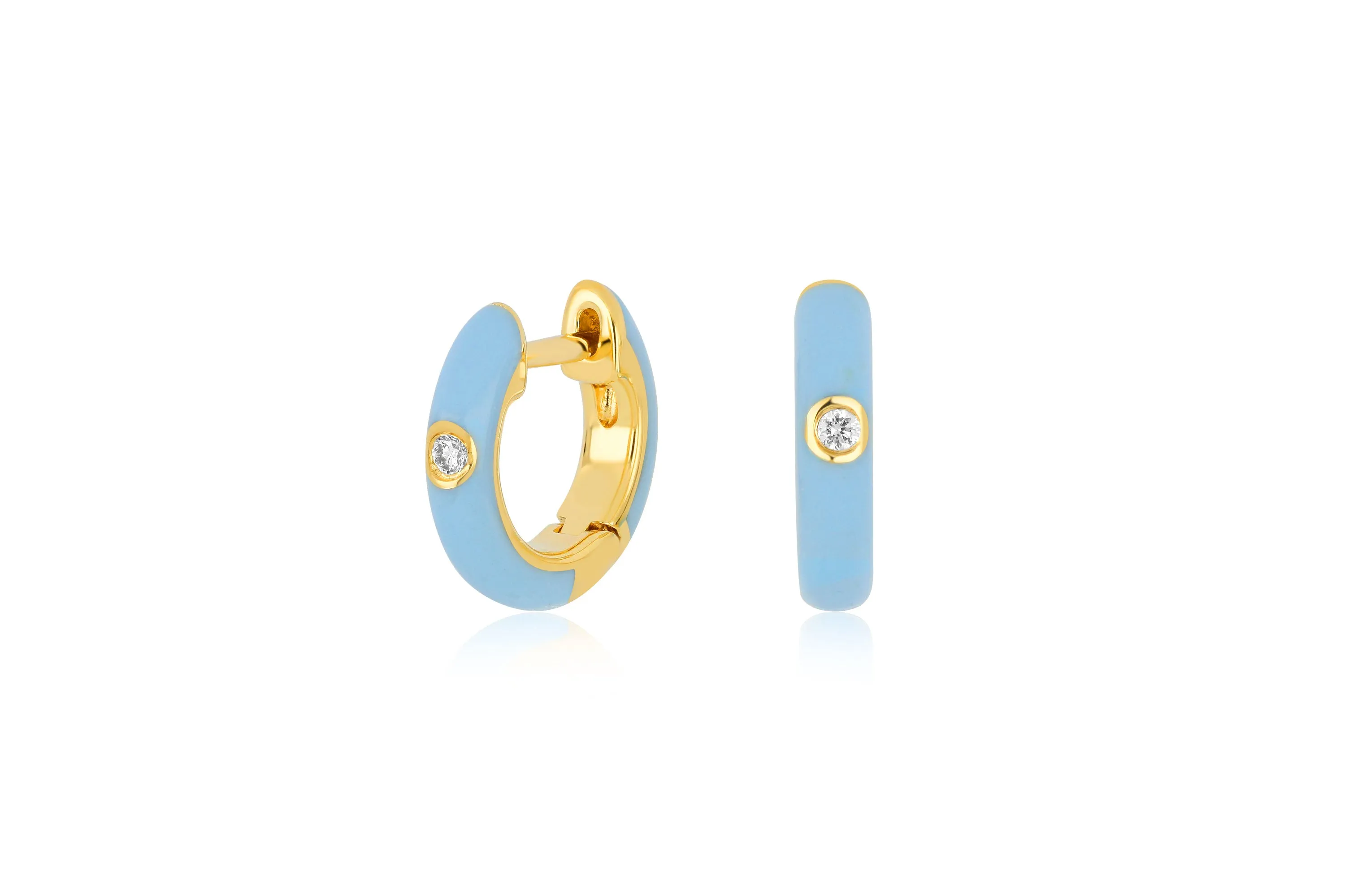 Diamond & Baby Blue Enamel Huggie Earring