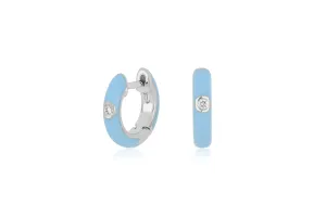 Diamond & Baby Blue Enamel Huggie Earring