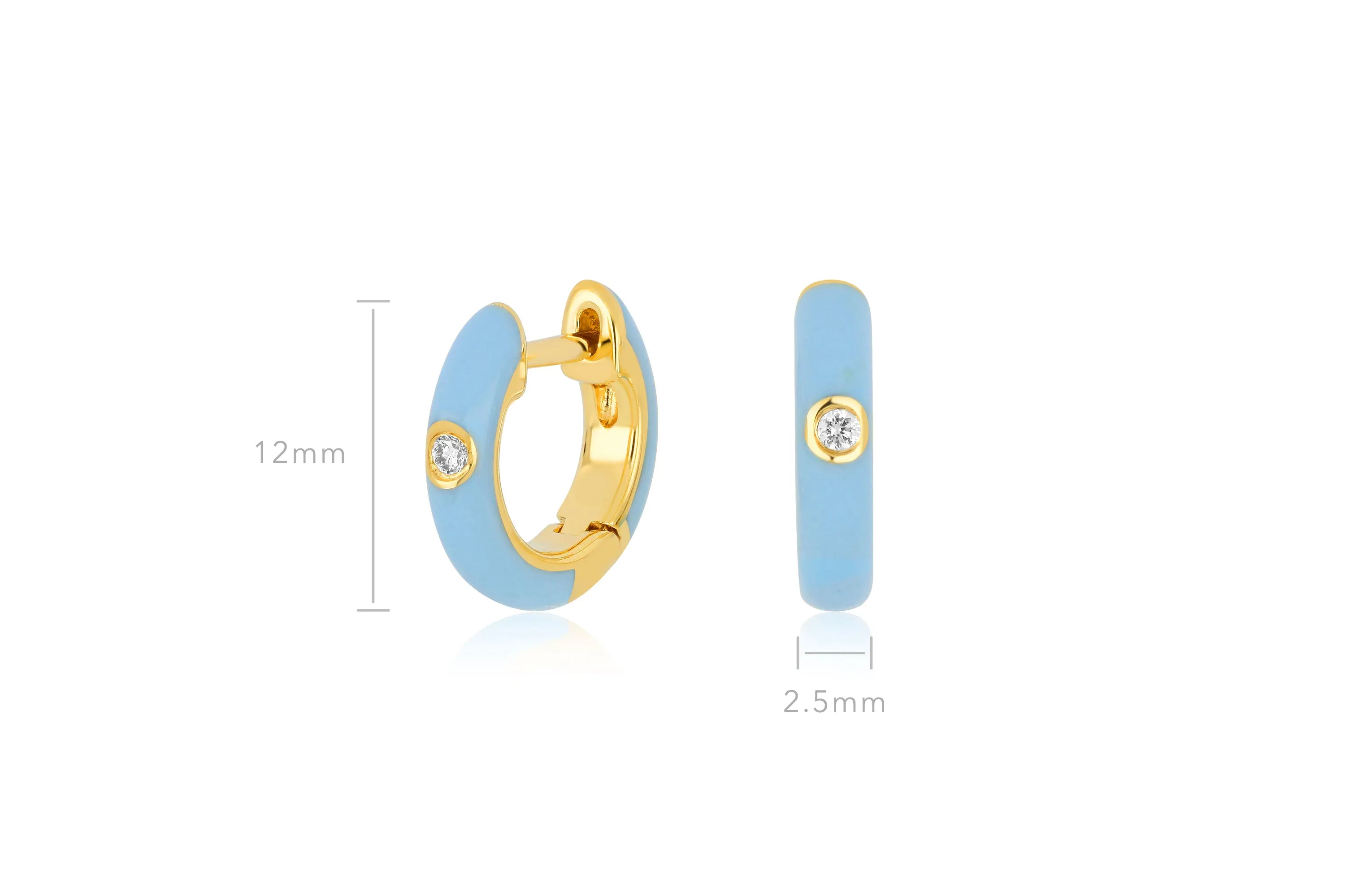 Diamond & Baby Blue Enamel Huggie Earring