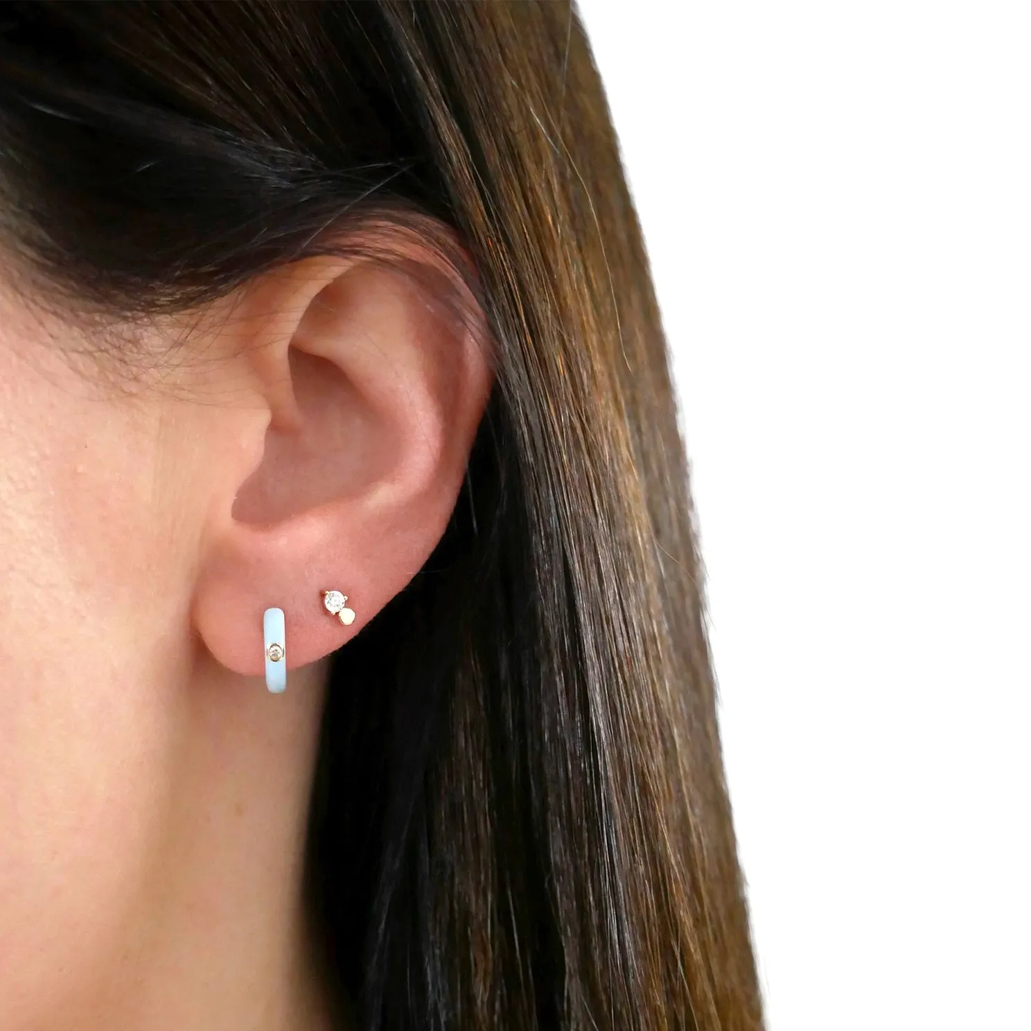 Diamond & Baby Blue Enamel Huggie Earring