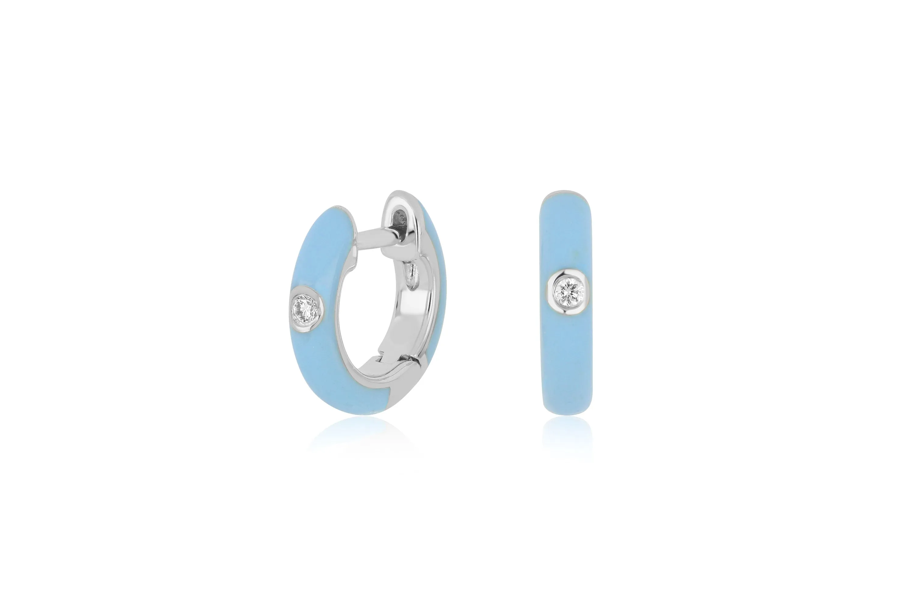 Diamond & Baby Blue Enamel Huggie Earring