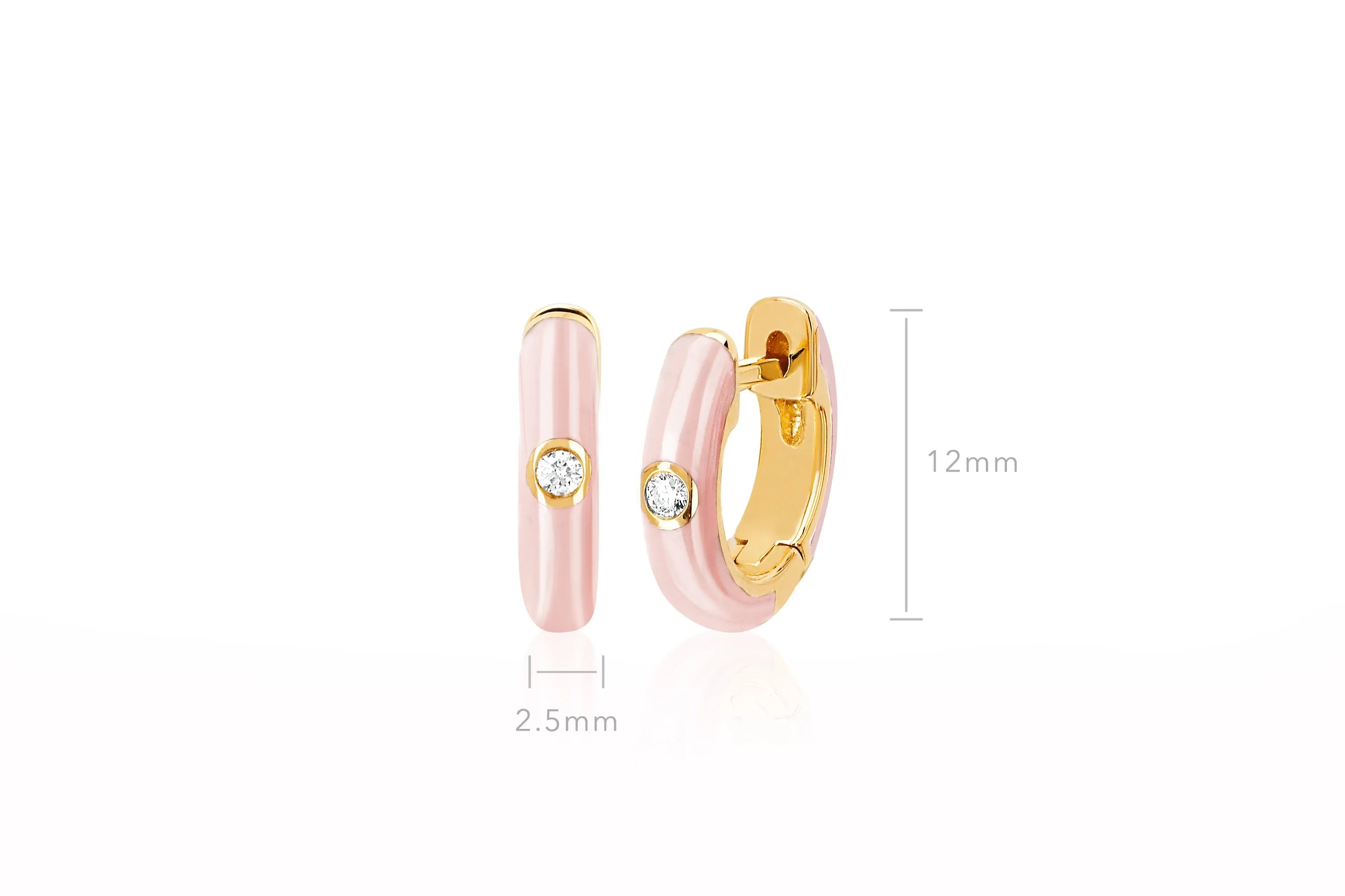 Diamond & Blush Enamel Huggie Earring