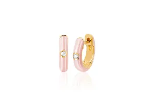 Diamond & Blush Enamel Huggie Earring