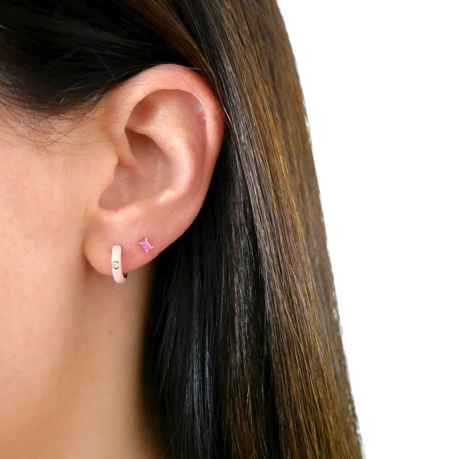 Diamond & Blush Enamel Huggie Earring