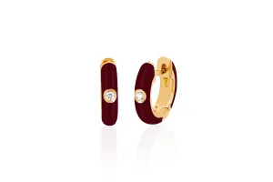 Diamond & Wine Enamel Huggie Earring