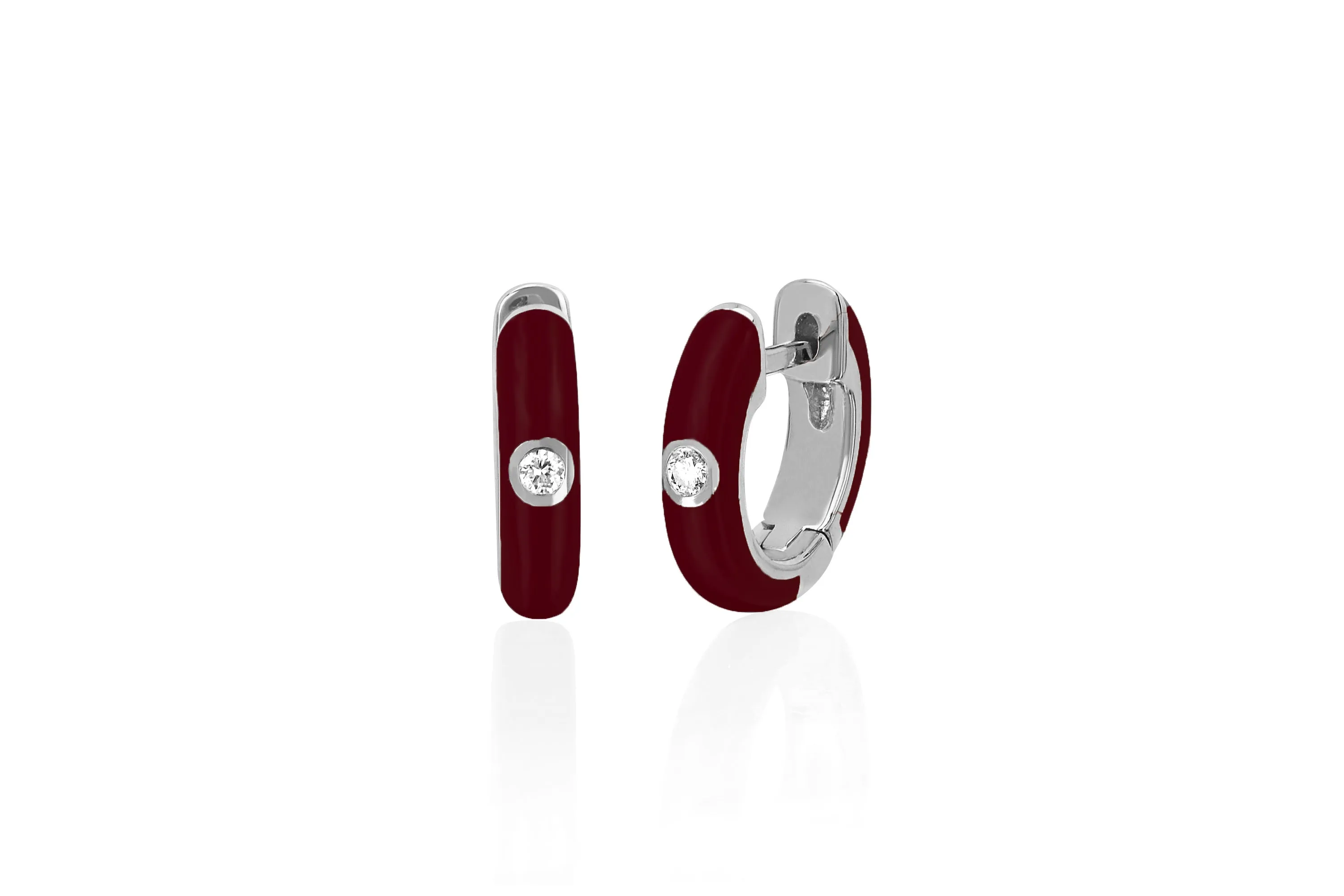 Diamond & Wine Enamel Huggie Earring