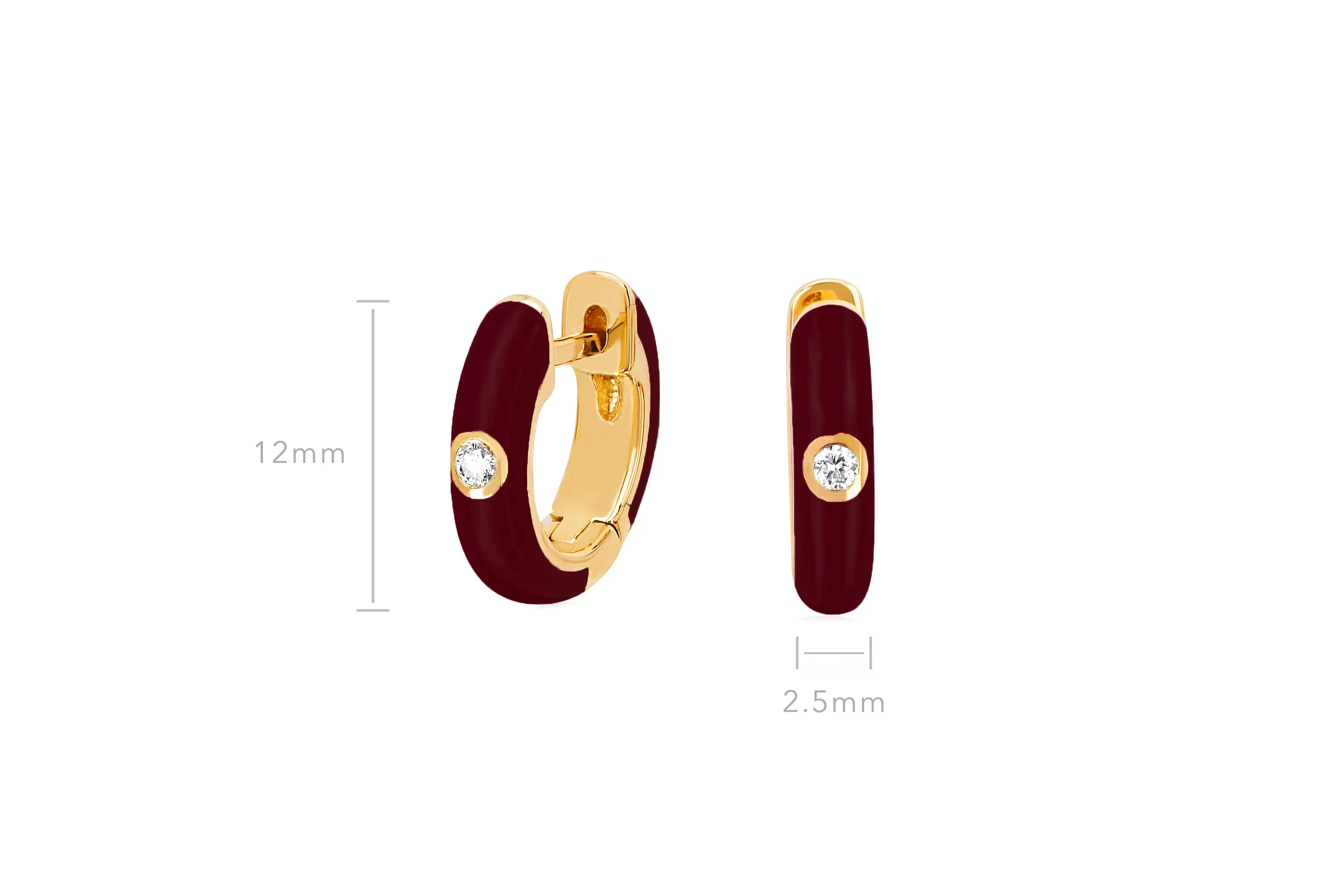 Diamond & Wine Enamel Huggie Earring