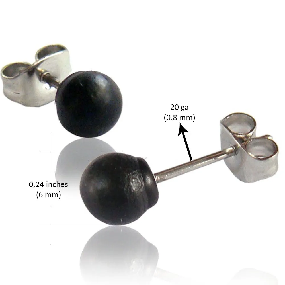 Earth Accessories Ball Stud Earrings for Women - Earring Set with Organic Wood - Ear Rings with Surgical Steel
