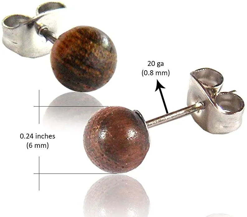 Earth Accessories Ball Stud Earrings for Women - Earring Set with Organic Wood - Ear Rings with Surgical Steel
