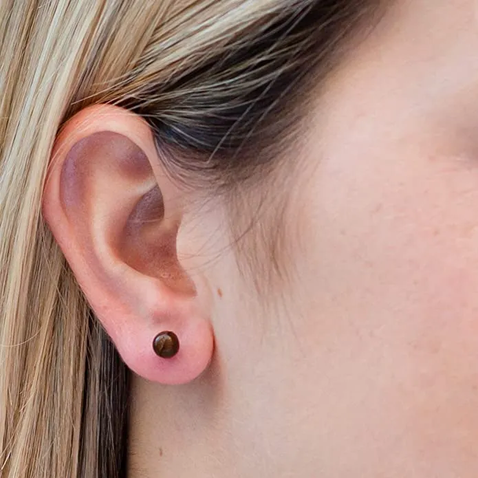Earth Accessories Ball Stud Earrings for Women - Earring Set with Organic Wood - Ear Rings with Surgical Steel