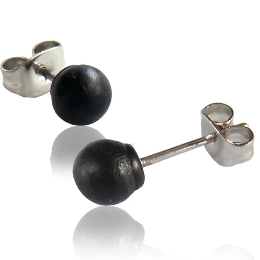 Earth Accessories Ball Stud Earrings for Women - Earring Set with Organic Wood - Ear Rings with Surgical Steel