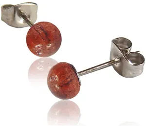 Earth Accessories Ball Stud Earrings for Women - Earring Set with Organic Wood - Ear Rings with Surgical Steel