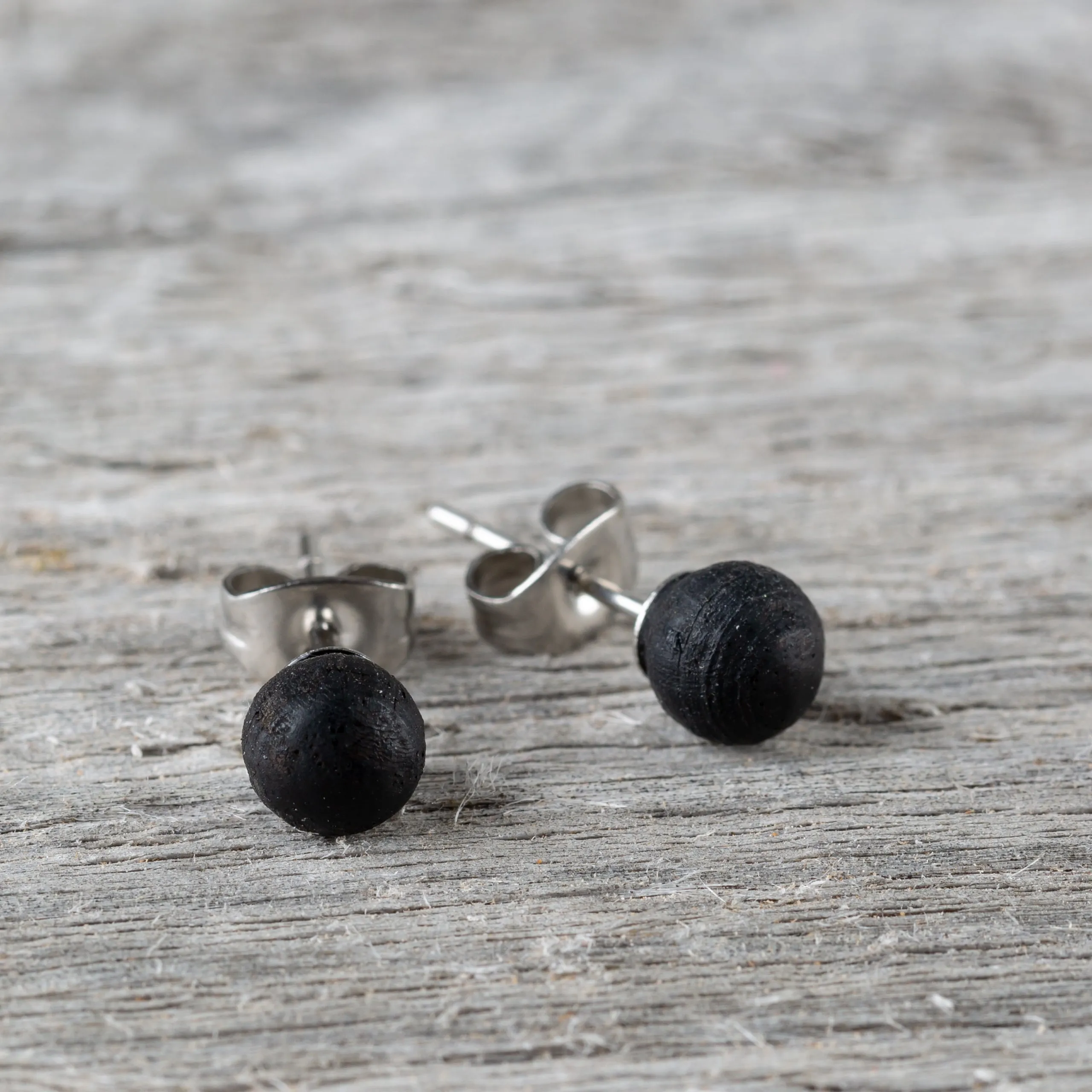 Earth Accessories Ball Stud Earrings for Women - Earring Set with Organic Wood - Ear Rings with Surgical Steel