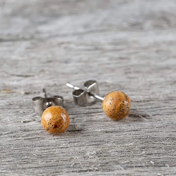 Earth Accessories Ball Stud Earrings for Women - Earring Set with Organic Wood - Ear Rings with Surgical Steel