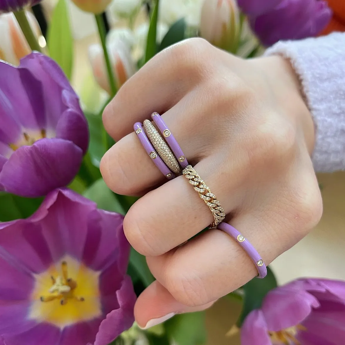 EF Collection 3 Diamond & Lavender Enamel Stack Ring