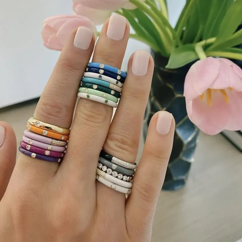 EF Collection 3 Diamond & Light Gray Enamel Stack Ring