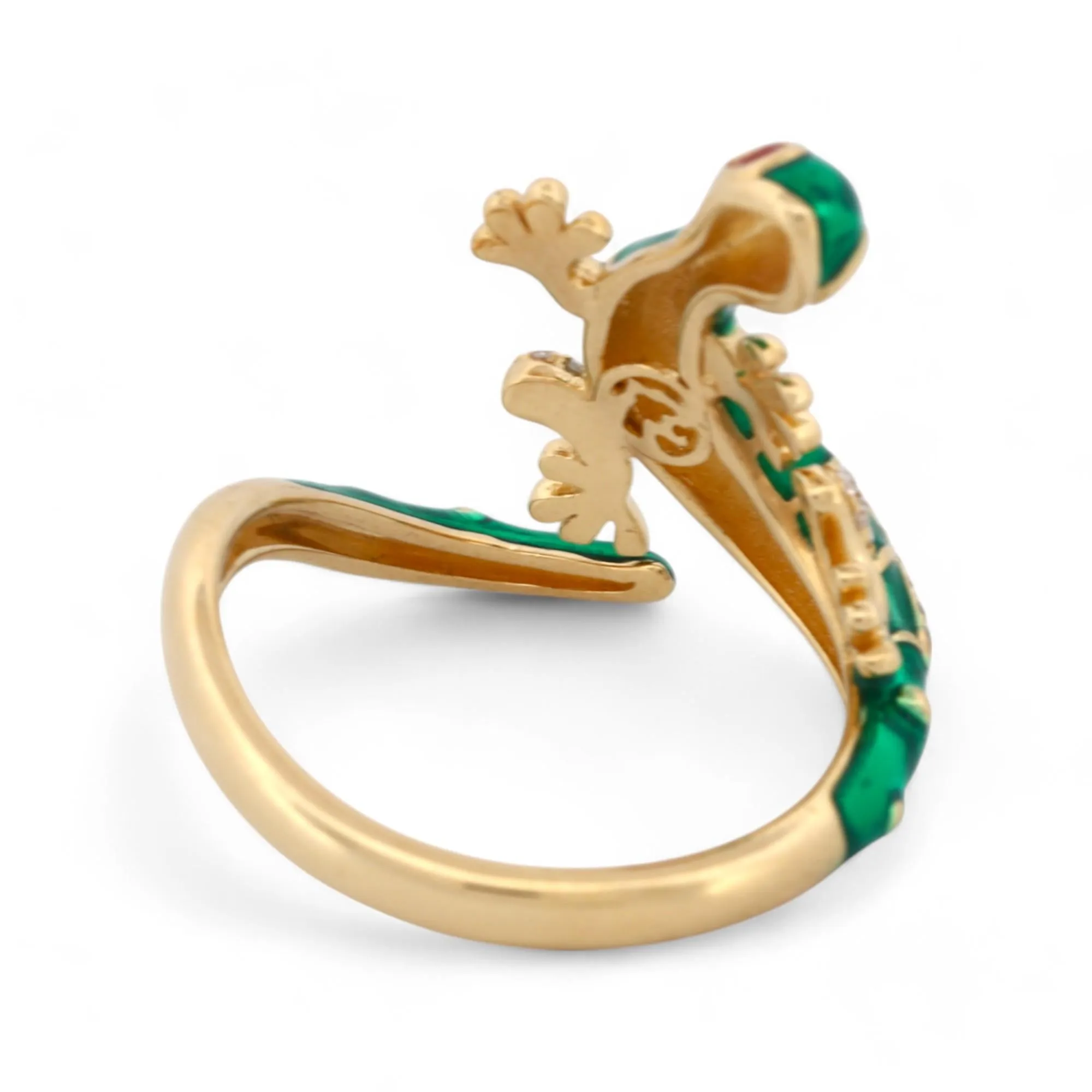 EFFY 14k Yellow Gold Safari Gecko Ring with Diamond Ruby Green Enamel