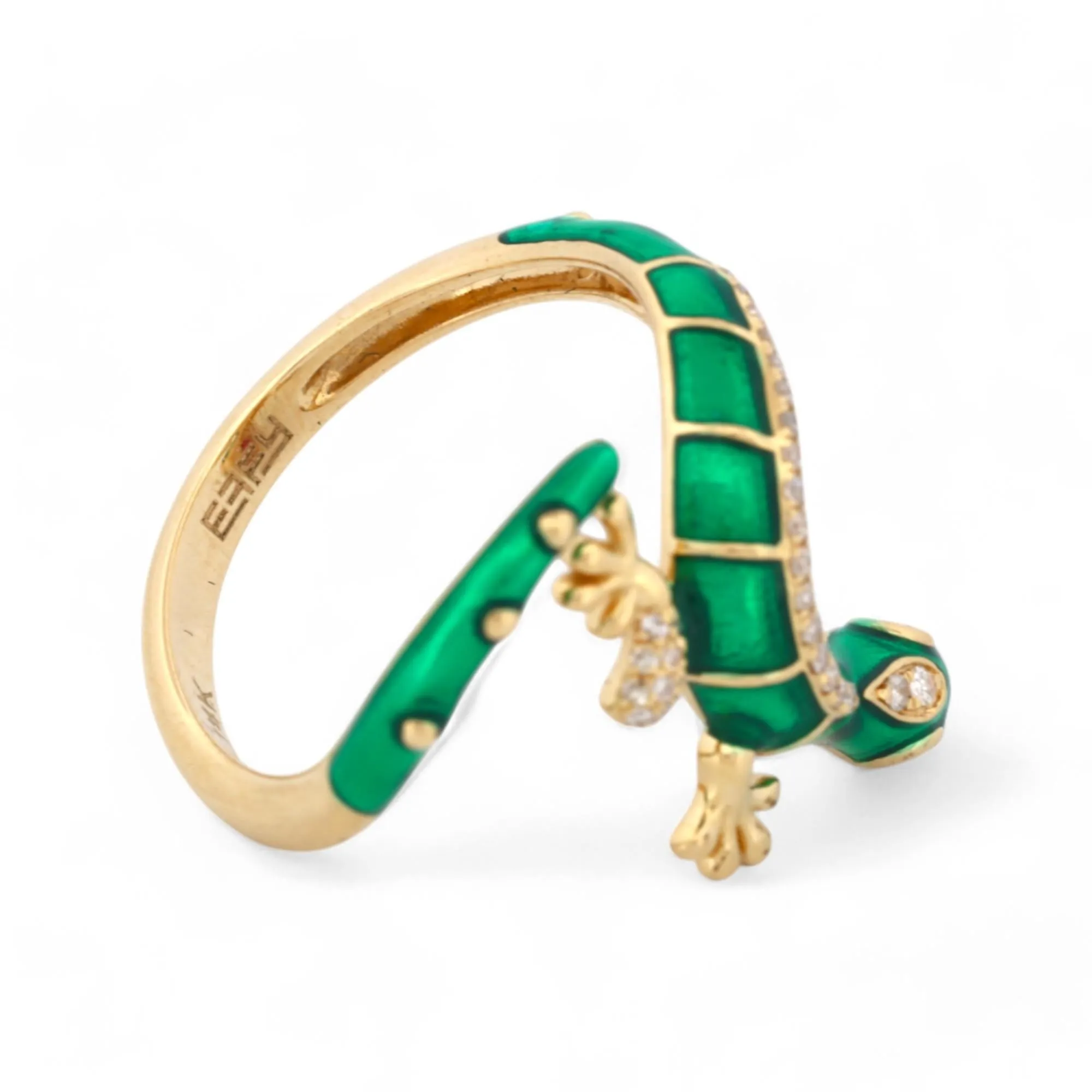 EFFY 14k Yellow Gold Safari Gecko Ring with Diamond Ruby Green Enamel