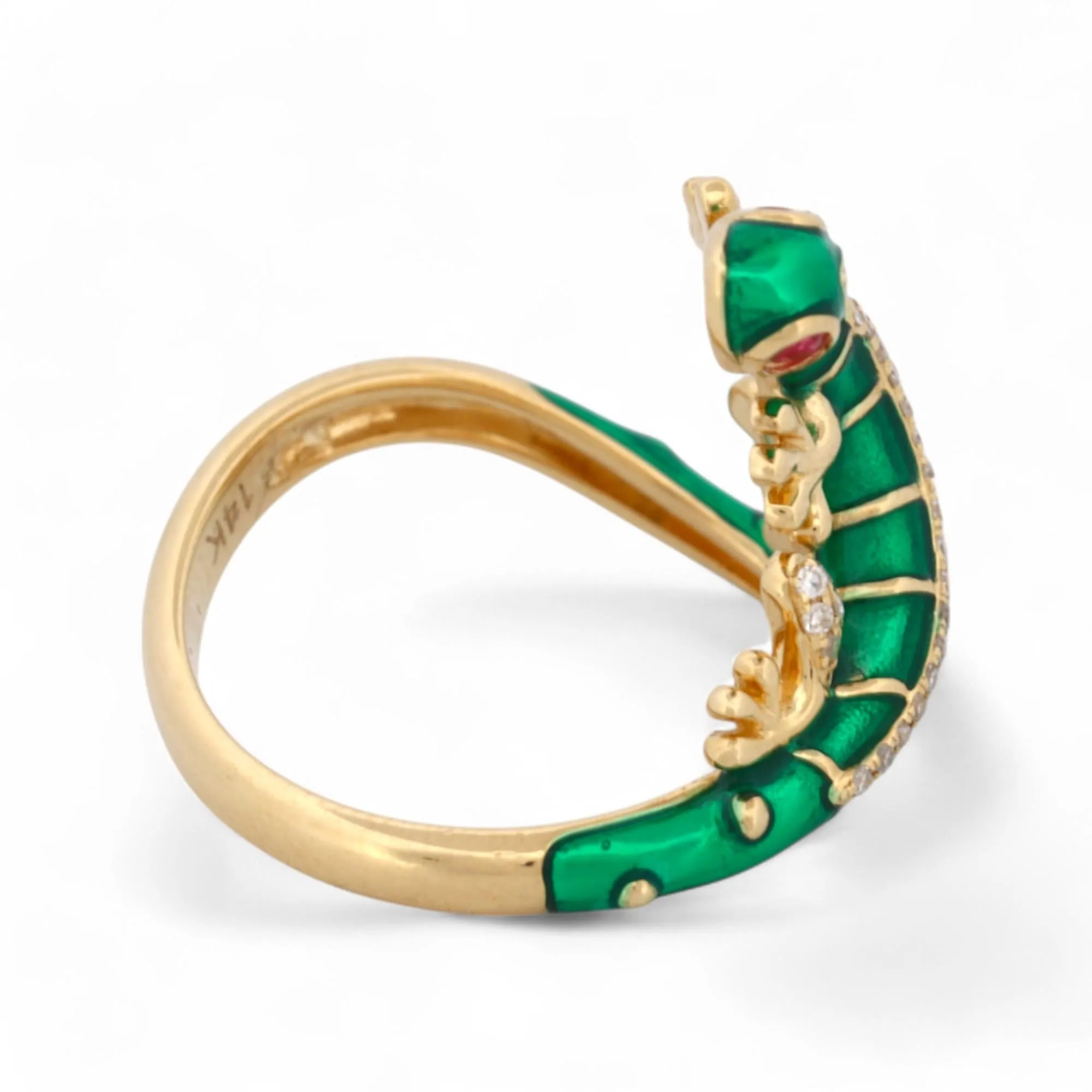 EFFY 14k Yellow Gold Safari Gecko Ring with Diamond Ruby Green Enamel