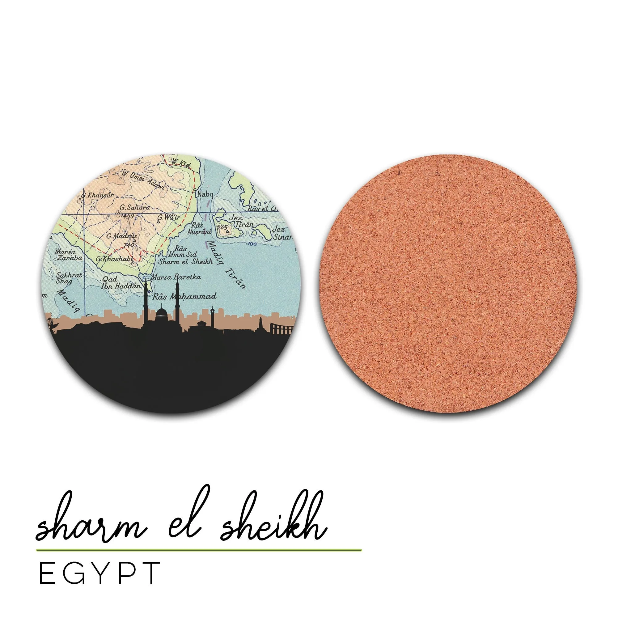 Egypt Coasters Set - Cairo & Alexandria Map Coasters, Unique Egyptian Gifts and Souvenirs, Perfect Barware for Home Decor