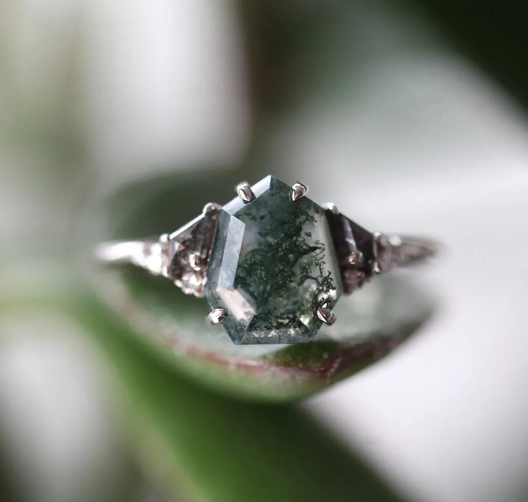 Eloise Heptagon Moss Agate Ring