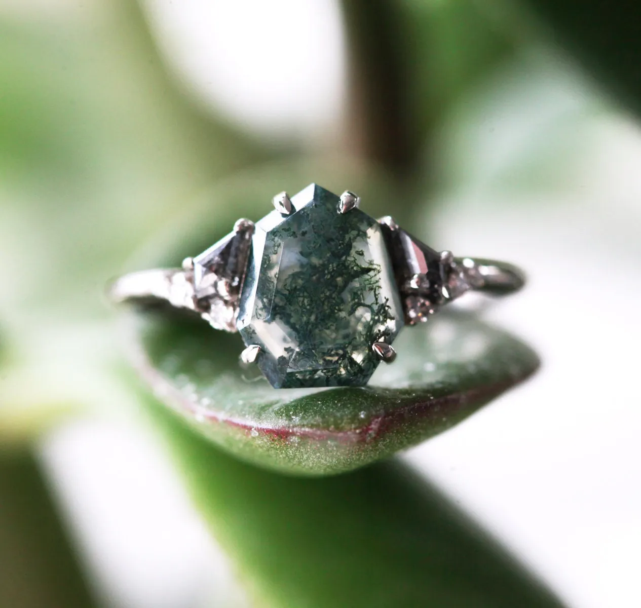 Eloise Heptagon Moss Agate Ring