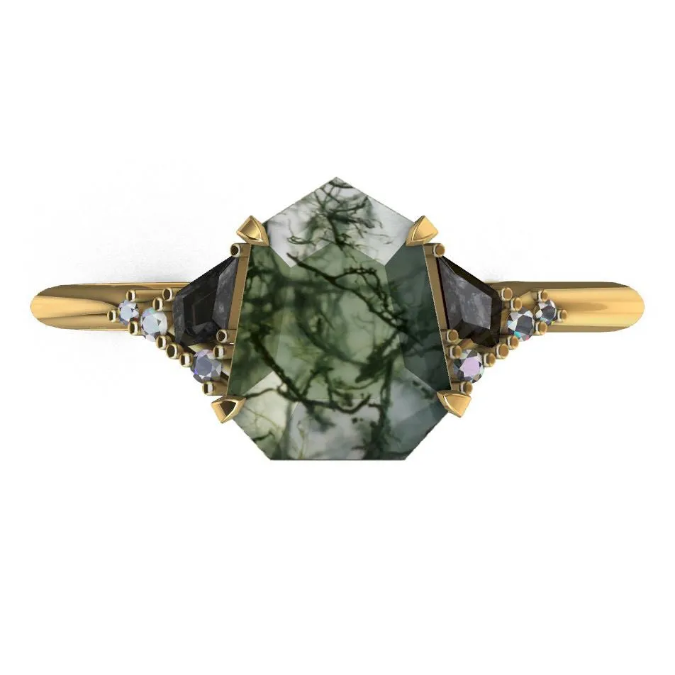 Eloise Heptagon Moss Agate Ring