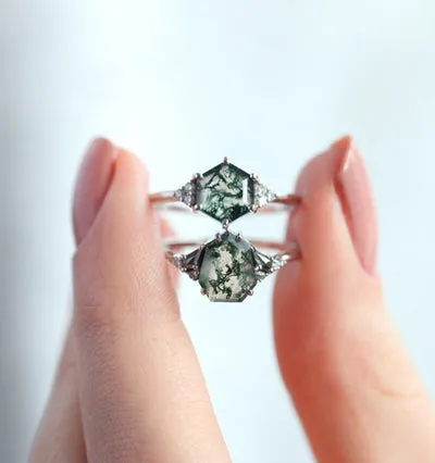 Eloise Heptagon Moss Agate Ring