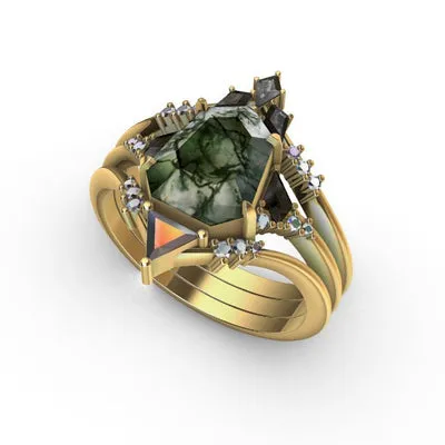 Eloise Heptagon Moss Agate Ring