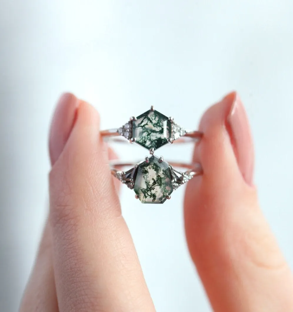 Eloise Heptagon Moss Agate Ring