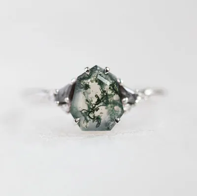 Eloise Heptagon Moss Agate Ring