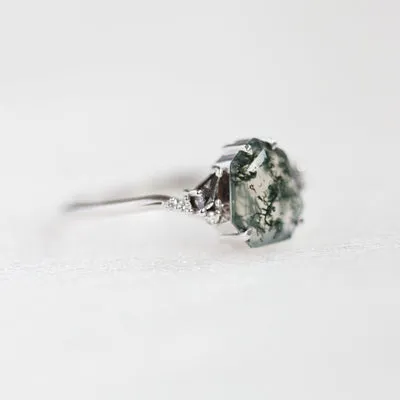 Eloise Heptagon Moss Agate Ring