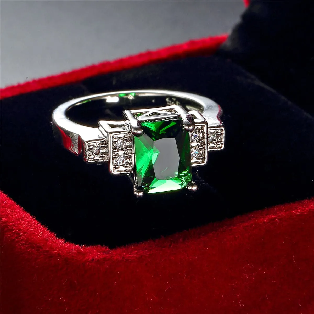 Emerald Cubic Zirconia & Crystal Ring