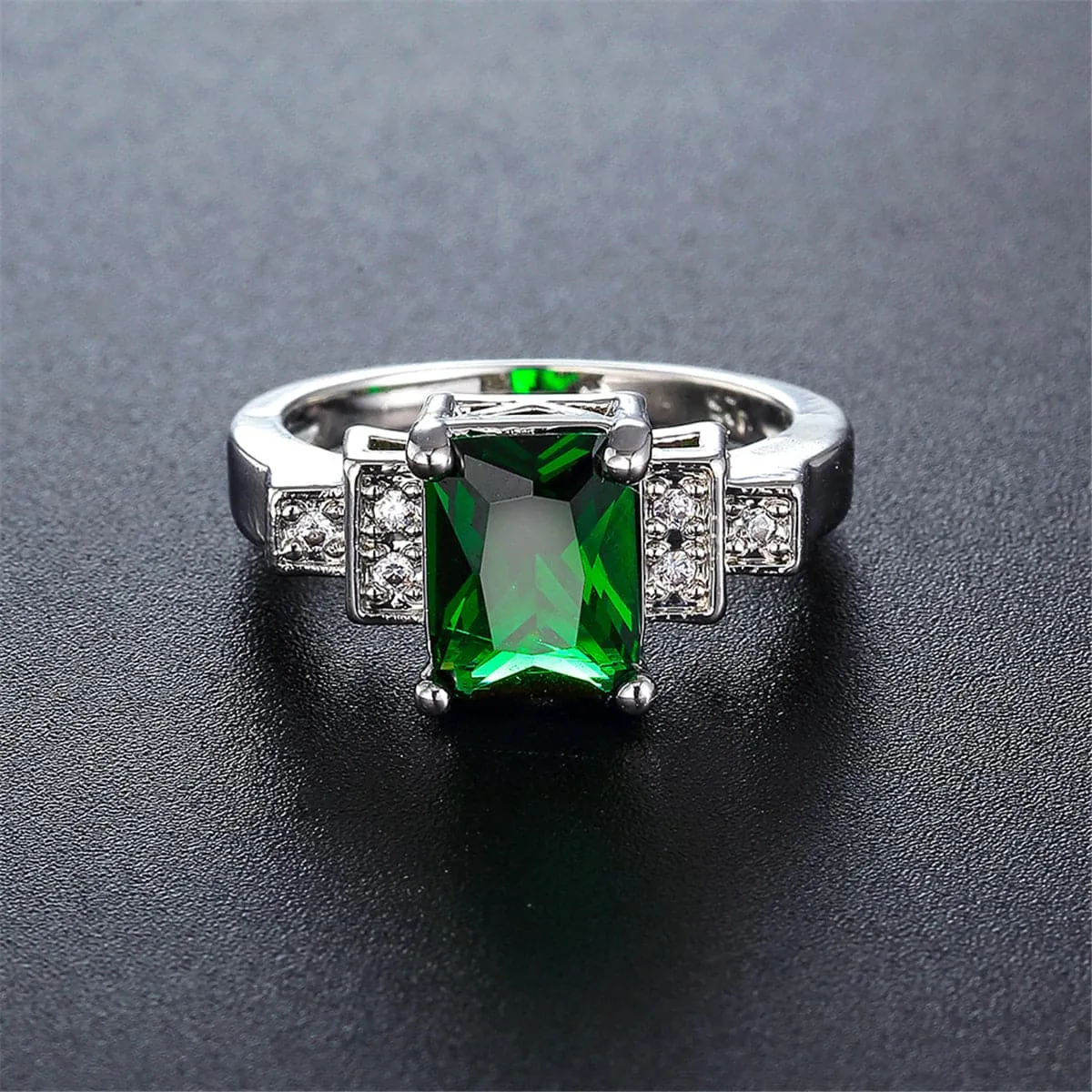 Emerald Cubic Zirconia & Crystal Ring
