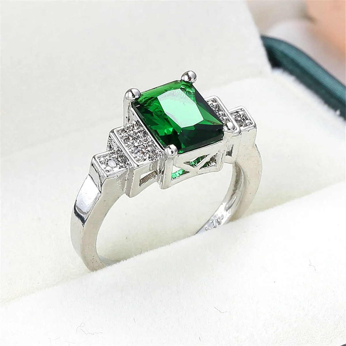 Emerald Cubic Zirconia & Crystal Ring