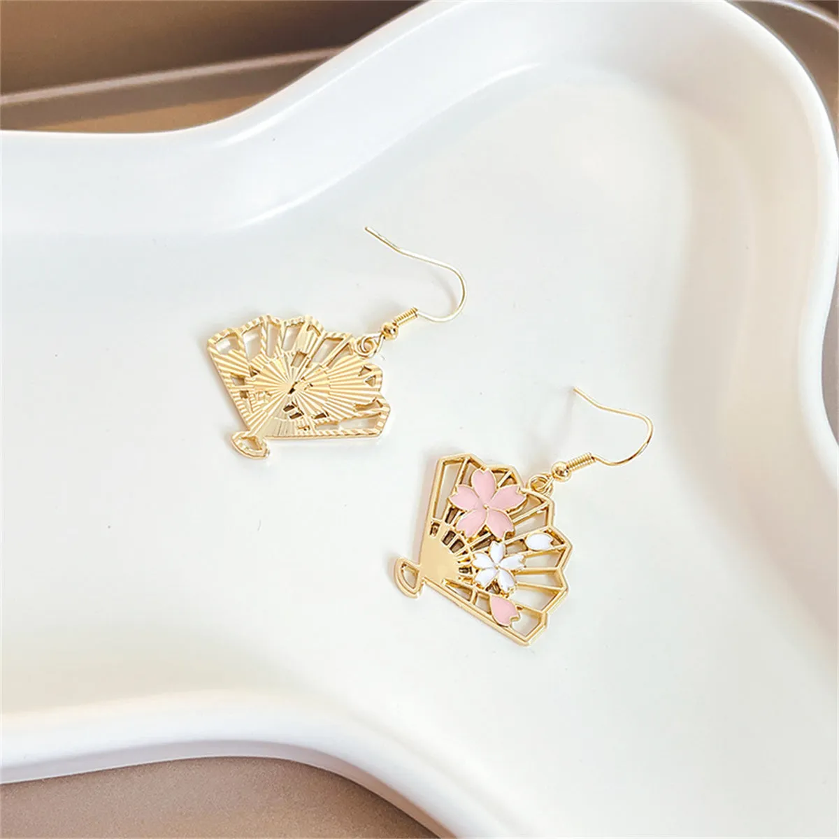 Enamel & 18K Gold-Plated Flower Fan Drop Earrings